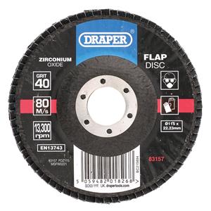 Disc Flaps, Draper 83157 Zirconium Oxide Flap Disc, 115 x 22.23mm, 40 Grit, Draper