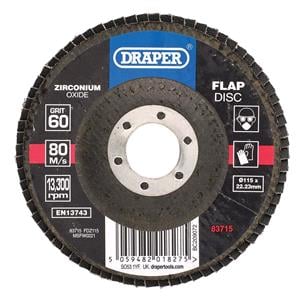 Disc Flaps, Draper 83715 Zirconium Oxide Flap Disc, 115 x 22.23mm, 60 Grit, Draper