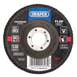 Disc Flaps, Draper 84042 Zirconium Oxide Flap Disc, 115 x 22.23mm, 80 Grit, Draper