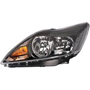 Lights, Left Headlamp (With Black Bezel, Halogen, Takes H7 / H1 Bulbs, Supplied With Motor, Original Equipment) for Ford FOCUS II Saloon 2008 2011, 