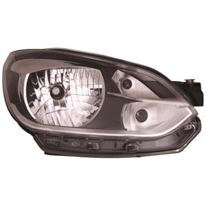 Lights, Right Headlamp (Halogen, Takes H4 Bulb, With Chrome Bezel, Supplied Without Motor) for Volkswagen UP 2011 on, 