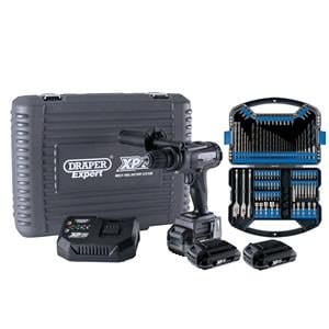 Drills and Cordless Drivers, Draper 93076 XP20 Brushless Combi Drill 135Nm + 3x 2Ah Batteries and Fast Charger + Drill Bit Accessory Kit (101 piece), Draper
