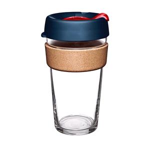 Reusable Mugs, KeepCup Brew Glass Coffee Cup   455ml   Midnight Blue Lid and Tomato Red Plug, KeepCup