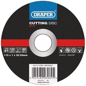 Cutting Wheels, Draper 94770 Metal Cutting Disc, 115 x 1 x 22.23mm, Draper