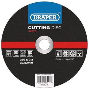 Cutting Wheels, Draper 94775 Metal Cutting Disc, 230 x 2 x 22.23mm, Draper