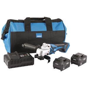 Angle Grinders, Draper 99730 D20 20V Brushless Angle Grinder, 115mm, 2 x 5.0Ah Batteries, 1 x Fast Charger, 1 x Bag, Draper