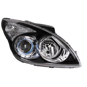 Lights, Right Headlamp (Halogen, Electric Adjustment, Black Bezel, Takes H7 / H1 Bulbs, Supplied With Motor, Original Equipment) for Hyundai i30 Hatchback 2009 2011, 