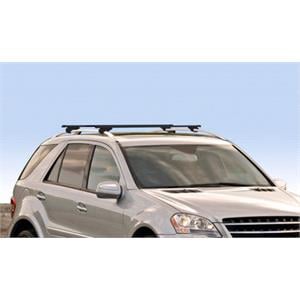 Complete set of black steel roof bars for cars with raised rails, supplied with locks and keys.