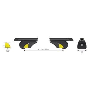 Complete set of black steel roof bars for cars with raised rails, supplied with locks and keys.