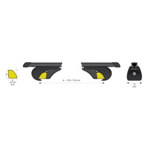 Complete set of black steel roof bars for cars with raised rails, supplied with locks and keys.