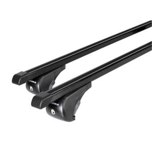 Complete set of black steel roof bars for cars with raised rails, supplied with locks and keys.