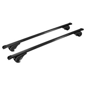 Complete set of black steel roof bars for cars with raised rails, supplied with locks and keys.