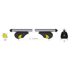 Complete set of silver aluminium roof bars for cars with raised rails, supplied with locks and keys.