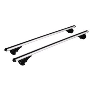 Complete set of silver aluminium roof bars for cars with raised rails, supplied with locks and keys.