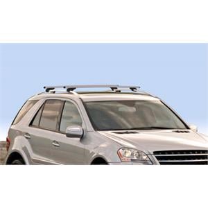 Complete set of silver aluminium roof bars for cars with raised rails, supplied with locks and keys.