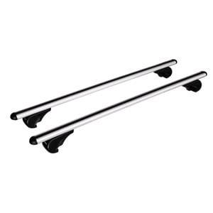Complete set of silver aluminium roof bars for cars with raised rails, supplied with locks and keys.