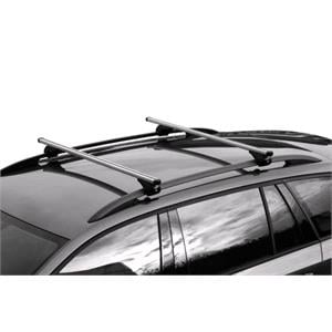Complete set of silver aluminium roof bars for cars with raised rails, supplied with locks and keys.