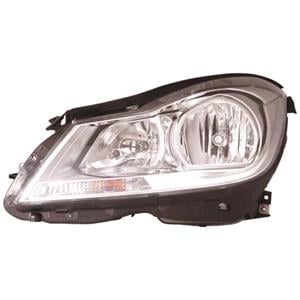 Lights, Left Headlamp (Silver Bezel, Halogen, Takes H7 / H7 Bulbs, Electric Adjustment, Supplied With Motor) for Mercedes C CLASS Estate 2011 on, 