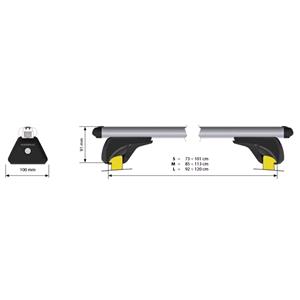 Complete set of aluminium roof bars, supplied with locks and keys