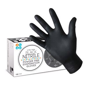 Gloves, X TRA Thick Black Nitrile Powder Free Disposable Gloves   x100   Extra Large, ASAP Innovations