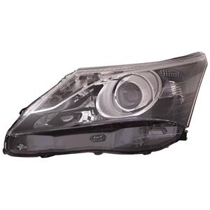 Lights, Left Headlamp (Halogen, Projector Type, Black Bezel, Takes H11 / H9 Bulbs, With LED Daytime Running Lamp, Supplied Without Motor) for Toyota AVENSIS Estate 2012 2014, 