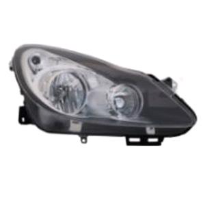 Lights, Right Headlamp (Black Bezel, Halogen, Takes H7 / H1 Bulbs, Electric Adjustment, Supplied Without Motor) for Opel CORSA D 2006 2011, 