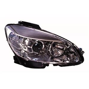 Lights, Right Headlamp (Halogen, Takes H7 / H7 Bulbs, Smoked Grey Bezel, Supplied With Motor, Original Equipment) for Mercedes C CLASS Coupe 2008 2011, 
