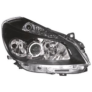 Lights, Right Headlamp (Black Bezel, With Cornering Lamp, Halogen, Takes H7 / H7 / H1 Bulbs) for Renault CLIO Grandtour 2005 2009, 