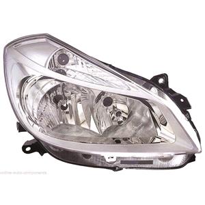 Lights, Right Headlamp (Chrome Bezel, Without Cornering Lamp, Halogen, Takes H7 / H7 Bulbs) for Renault CLIO Grandtour 2005 2009, 