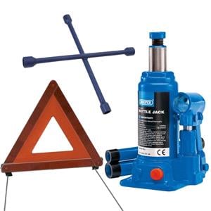 Bottle Jacks, Draper Roadside Car Lift Kit   2 Tonne Hydraulic Bottle Jack, 4 Way Wheel Brace, Warning Triangle , Draper