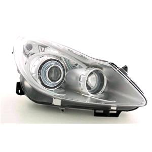 Lights, Right Headlamp (With Chrome Bezel, Halogen, Takes H7 / H1 Bulbs, Supplied With Motor) for Opel CORSA D 2011 on, 
