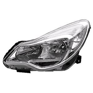 Lights, Left Headlamp (With Chrome Bezel, Halogen, Takes H7 / H1 Bulbs, Supplied With Motor, Original Equipment) for Opel CORSA D 2011 on, 