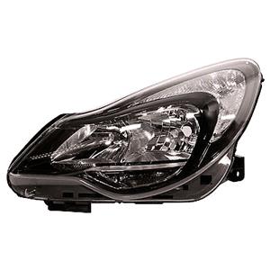 Lights, Left Headlamp (With Black Bezel, Halogen, Takes H7 / H1 Bulbs, Supplied With Motor) for Opel CORSA D 2011 on, 