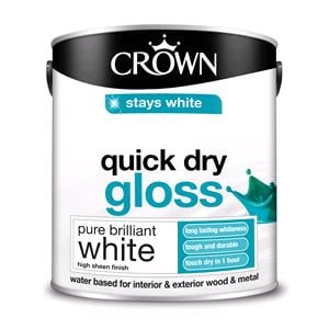 Crown Paint, Crown Quick Dry Gloss Wood and Metal Paint BRILLIANT WHITE   2.5L, Crown Paints