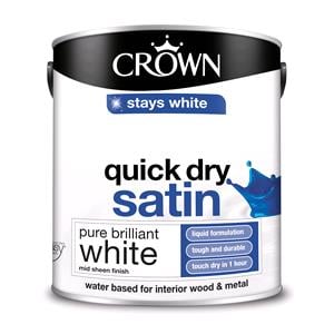 Crown Paint, Crown Quick Dry Satin Wood and Metal Paint WHITE - 2.5L, Crown Paints