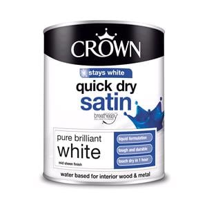 Crown Paint, Crown Quick Dry Satin Wood and Metal Paint WHITE   750ml, Crown Paints
