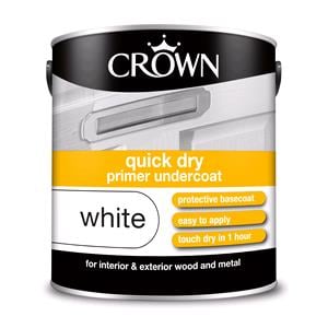 Crown Paint, Crown Quick Dry undercoat Primer Paint WHITE - 2.5L, Crown Paints