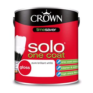 Crown Paint, Crown Solo One Coat Satin Wood and Metal Paint BRILLIANT WHITE - 2.5L, Crown Paints