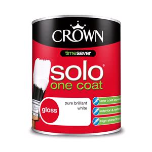Crown Paint, Crown Solo One Coat Satin Wood and Metal Paint BRILLIANT WHITE - 750ml, Crown Paints