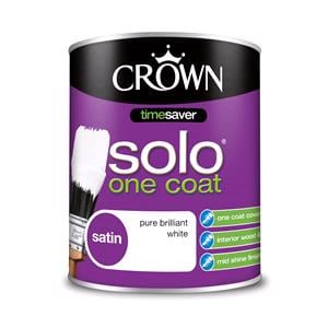 Crown Paint, Crown Solo One Coat Gloss Wood and Metal Paint BRILLIANT WHITE - 750ml, Crown Paints