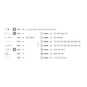 Socket Set, JBM 56 Pieces Tool Case With 1/4 12 Edge Sockets   Zinc Finish , JBM Tools