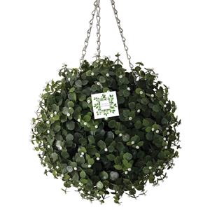 Artificial Plants, Artificial Topiary Hanging Ball White Floral Effect   30cm, Nearly Natural