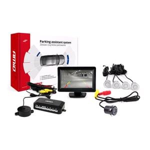 Parking Sensors, Parking Assistant System 4,3" with Rearview Camera and 4 Parking Sensors   Silver, AMIO