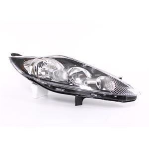 Lights, Right Headlamp (Halogen, Black Bezel, Takes H7 / H15 Bulbs, Supplied With Motor) for Ford FIESTA VI 2013 on, 