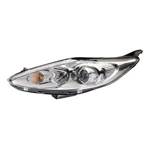 Lights, Left Headlamp (Chrome Bezel, Halogen, Takes H7 / H1 Bulbs, Without Motor, Original Equipment) for Ford FIESTA VI  2008 2012, 