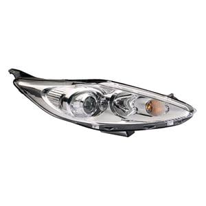 Lights, Right Headlamp (Chrome Bezel, Halogen, Takes H7 / H1 Bulbs, Without Motor, Original Equipment) for Ford FIESTA VI  2008 2012, 