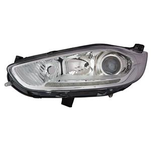 Lights, Left Headlamp (Halogen, Projector Type, Chrome Bezel, Takes H1 / H7 Bulbs, With DRL,  Supplied With Motor) for Ford FIESTA VI 2013 on, 