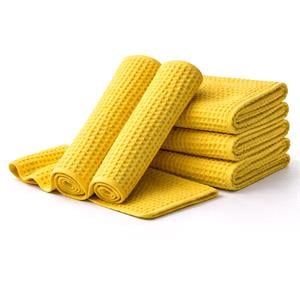 Cloths, Sponges and Wadding, FibreKing Waffle Weave Towel Yellow 300 GSM   5 Pack, FibreKing