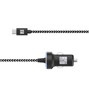 Phone Accessories, Juku Car Charger 1.2M uSB-C Cable 12W (2.4A) - Power LED, Black & White Braided, JUKU