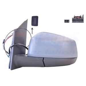 Wing Mirrors, Left Wing Mirror (electric, heated, power folding, primed cover, blind spot warning lamp, WITHOUT aerial) for Volkswagen CADDY CALIFORNIA V Camper 2020 Onwards, 